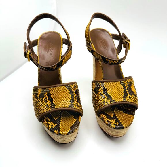 Gucci mustard platform Retro Snakeskin Animal Print Slingback Sandals 36.5 - Picture 4 of 11
